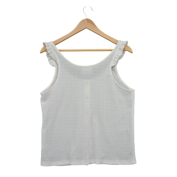 Easy Clothes White Knit Ruffle Sleeve Tank w/ Gold Buttons (Size S/M) - Picture 4 of 5